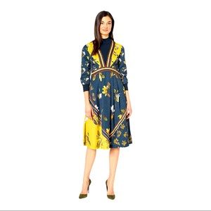 Ted Baker Navy and Yellow Floral Midi Dress
